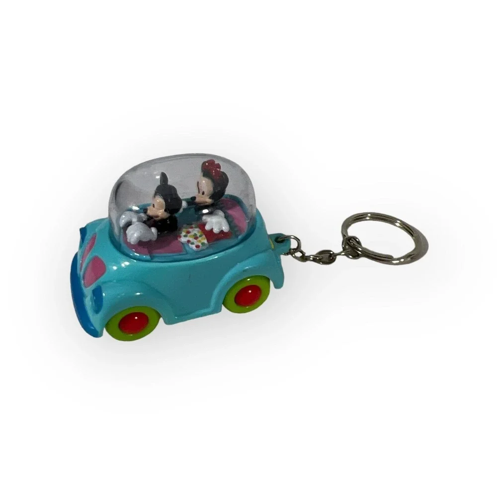 Disney Mickey and Minnie Mouse Pull Back Bubble Car Keychain Key Ring Chain
